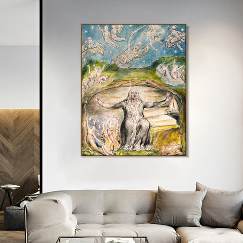 INVIN ART Framed Canvas Giclee Print Art Illustration to Milton's L'Allegro and Il Penseroso by William Blake Wall Art Living Room Home Office Decorations