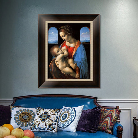 INVIN ART Framed Canvas Art Giclee Print The Madonna and Child by Leonardo da Vinci Wall Art Living Room Home Office Decorations