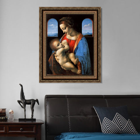 INVIN ART Framed Canvas Art Giclee Print The Madonna and Child by Leonardo da Vinci Wall Art Living Room Home Office Decorations