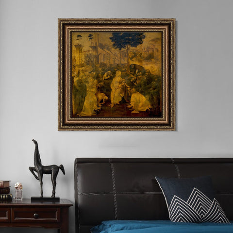 INVIN ART Framed Canvas Art Giclee Print Adoration of the Magi by Leonardo da Vinci Wall Art Living Room Home Office Decorations