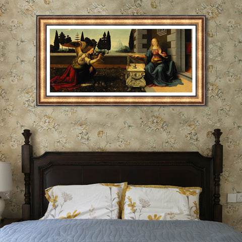 INVIN ART Framed Canvas Art Giclee Print Annunciation by Leonardo da Vinci Wall Art Living Room Home Office Decorations