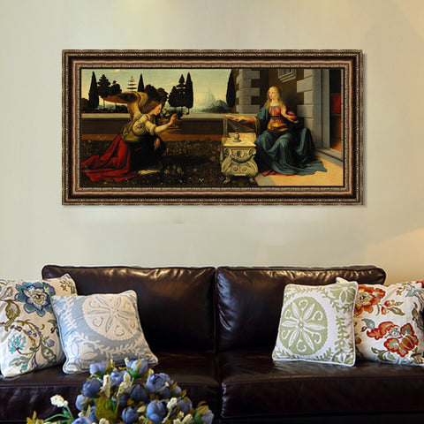 INVIN ART Framed Canvas Art Giclee Print Annunciation by Leonardo da Vinci Wall Art Living Room Home Office Decorations