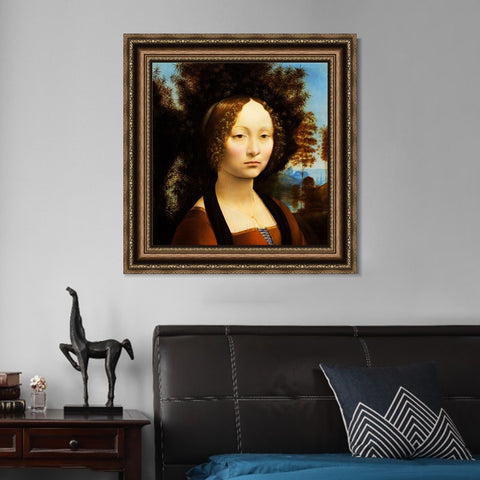INVIN ART Framed Canvas Art Giclee Print Ginevra de' Benci by Leonardo da Vinci Wall Art Living Room Home Office Decorations