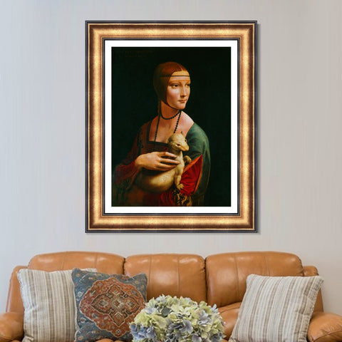 INVIN ART Framed Canvas Art Giclee Print La Dama con LErmellino Stampa by Leonardo da Vinci Wall Art Living Room Home Office Decorations