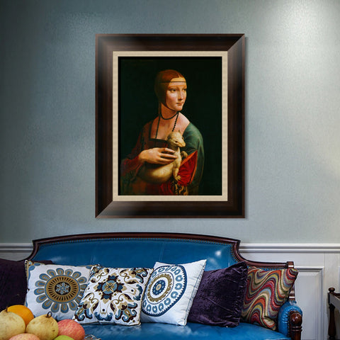 INVIN ART Framed Canvas Art Giclee Print La Dama con LErmellino Stampa by Leonardo da Vinci Wall Art Living Room Home Office Decorations