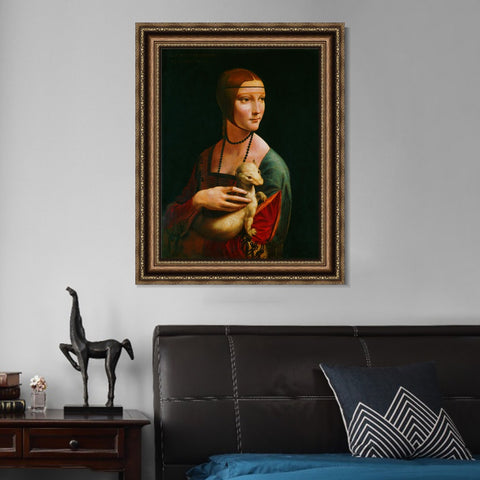 INVIN ART Framed Canvas Art Giclee Print La Dama con LErmellino Stampa by Leonardo da Vinci Wall Art Living Room Home Office Decorations