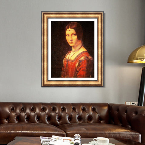 INVIN ART Framed Canvas Art Giclee Print La belle Ferroniere by Leonardo da Vinci Wall Art Living Room Home Office Decorations