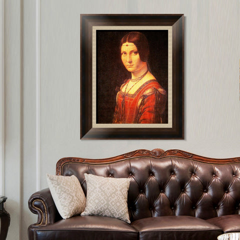 INVIN ART Framed Canvas Art Giclee Print La belle Ferroniere by Leonardo da Vinci Wall Art Living Room Home Office Decorations