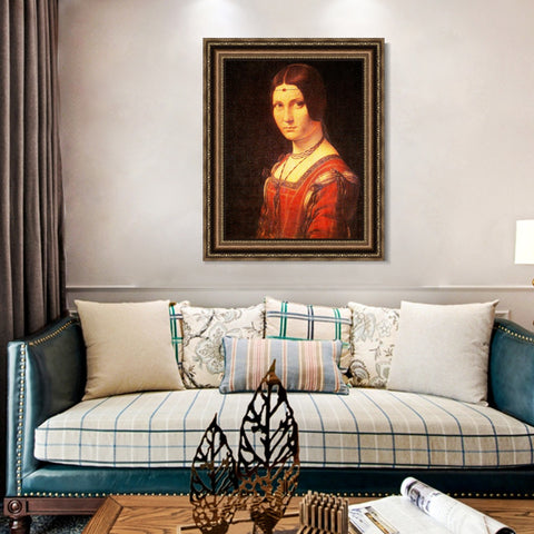 INVIN ART Framed Canvas Art Giclee Print La belle Ferroniere by Leonardo da Vinci Wall Art Living Room Home Office Decorations
