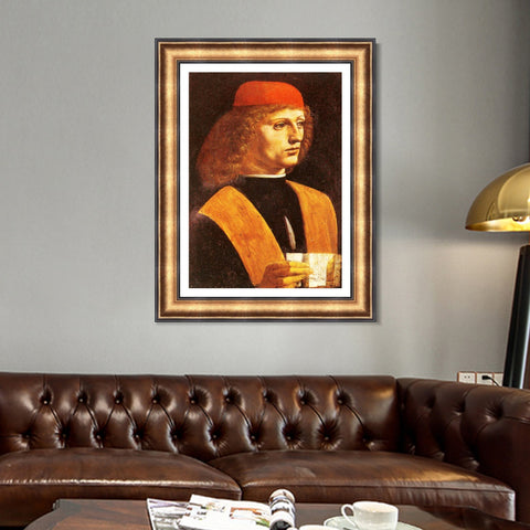 INVIN ART Framed Canvas Art Giclee Print Portrait of a Young Man by Leonardo da Vinci Wall Art Living Room Home Office Decorations