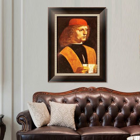 INVIN ART Framed Canvas Art Giclee Print Portrait of a Young Man by Leonardo da Vinci Wall Art Living Room Home Office Decorations