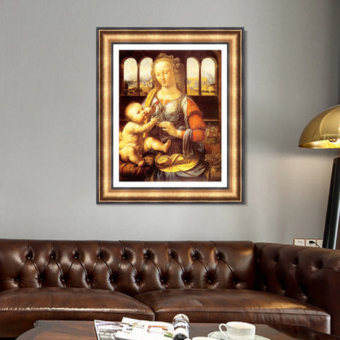 INVIN ART Framed Canvas Art Giclee Print Madonna with the Carnation by Leonardo da Vinci Wall Art Living Room Home Office Decorations