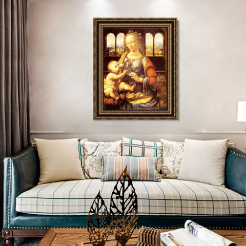INVIN ART Framed Canvas Art Giclee Print Madonna with the Carnation by Leonardo da Vinci Wall Art Living Room Home Office Decorations