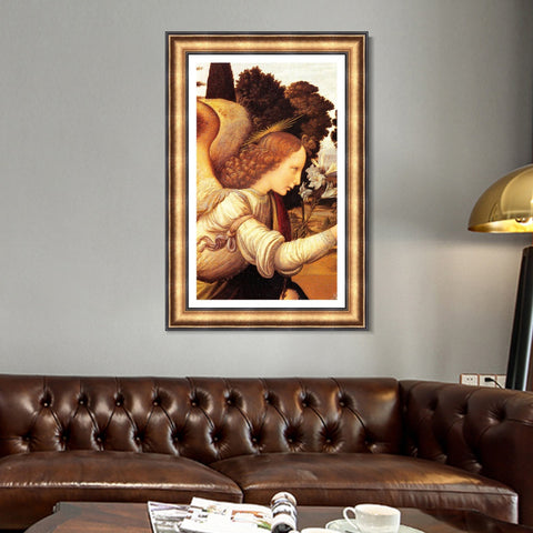 INVIN ART Framed Canvas Art Giclee Print detail of the annunciation#2 by Leonardo da Vinci Wall Art Living Room Home Office Decorations