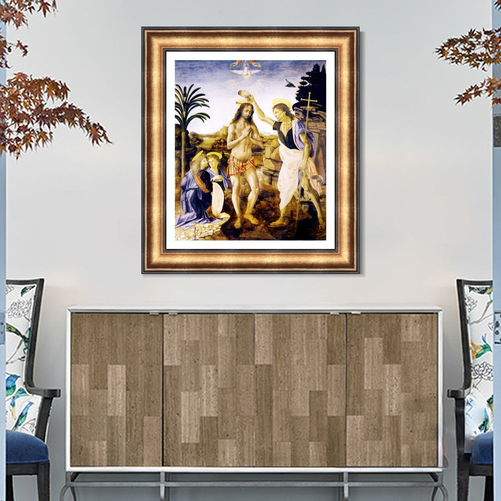 INVIN ART Framed Canvas Art Giclee Print The Baptism of Christ. c.1472-1475 by Leonardo da Vinci Wall Art Living Room Home Office Decorations