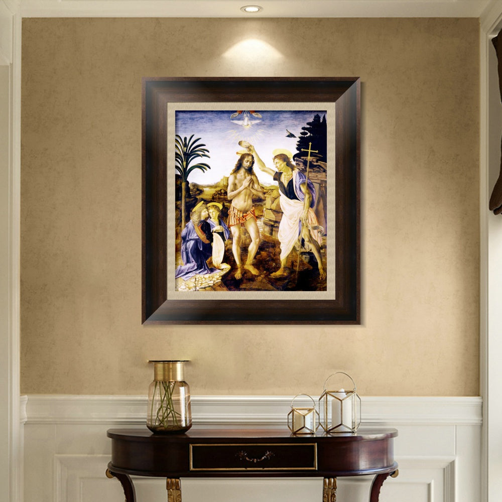 INVIN ART Framed Canvas Art Giclee Print The Baptism of Christ. c.1472-1475 by Leonardo da Vinci Wall Art Living Room Home Office Decorations