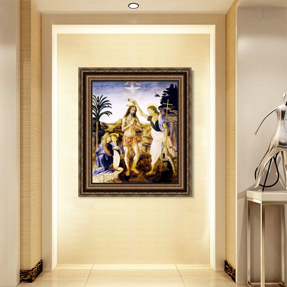 INVIN ART Framed Canvas Art Giclee Print The Baptism of Christ. c.1472-1475 by Leonardo da Vinci Wall Art Living Room Home Office Decorations