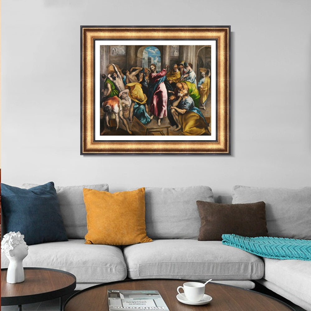 INVIN ART Framed Canvas Art Giclee Print Christ Driving The Traders From The Temple by El Greco Wall Art