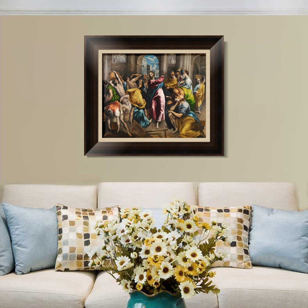 INVIN ART Framed Canvas Art Giclee Print Christ Driving The Traders From The Temple by El Greco Wall Art