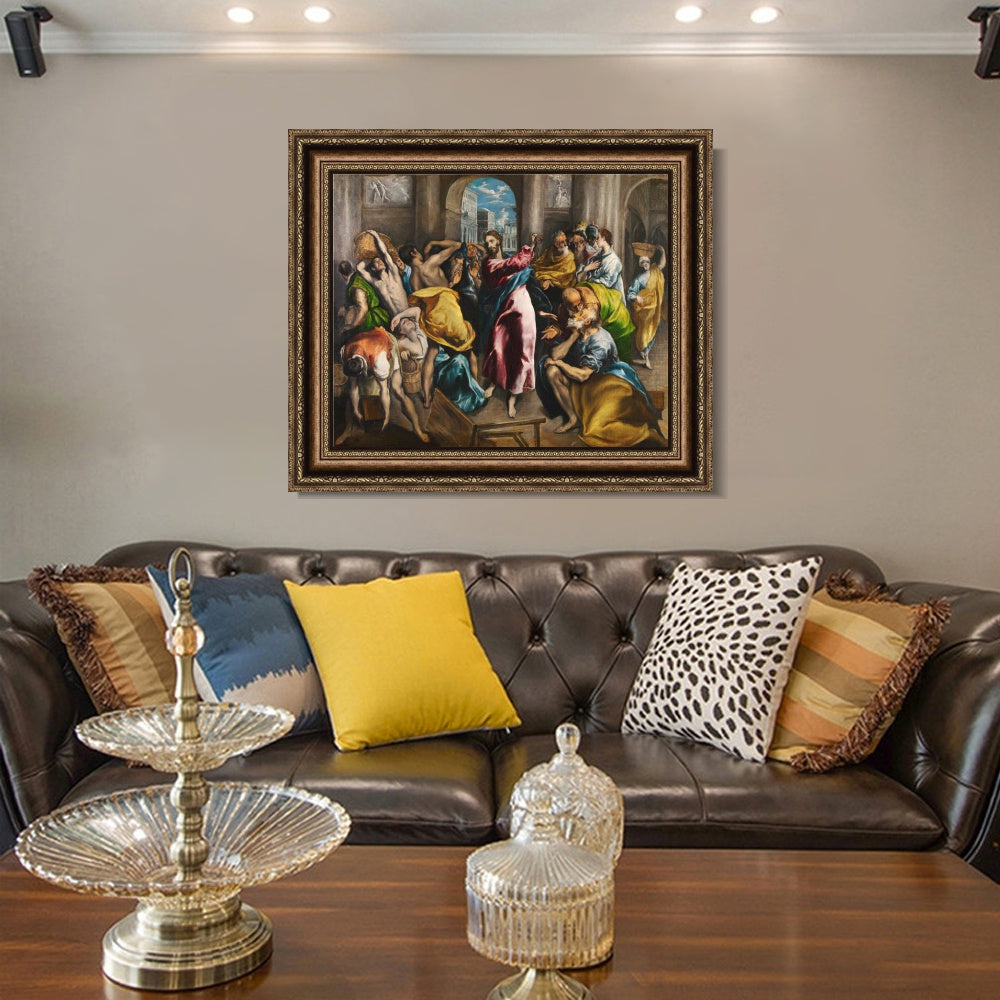 INVIN ART Framed Canvas Art Giclee Print Christ Driving The Traders From The Temple by El Greco Wall Art