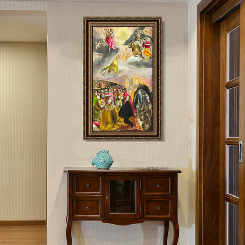 INVIN ART Framed Canvas Art Giclee Print The Adoration of The Name of Jesus Poster by El Greco Wall Art Living Room Home Office Decorations