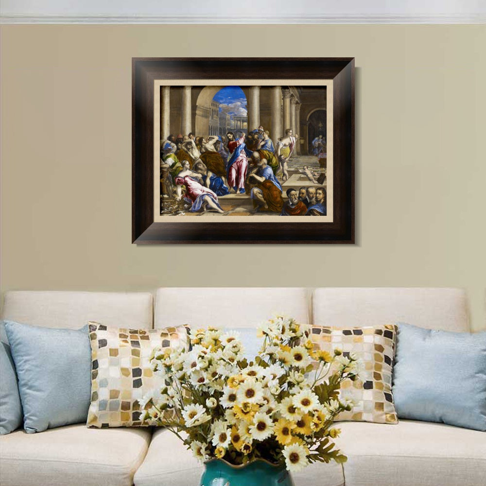 INVIN ART Framed Canvas Art Giclee Print Christ Driving The Traders From The Temple#2 by El Greco Wall Art