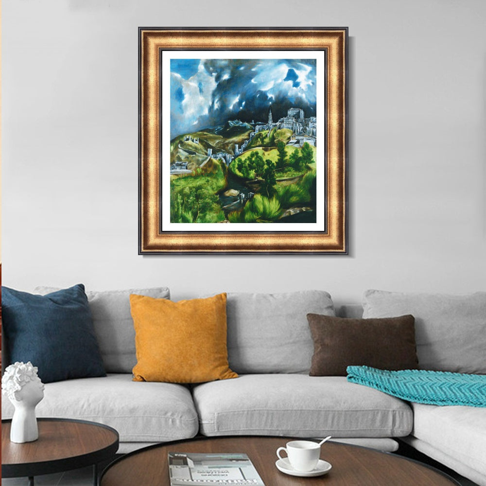INVIN ART Framed Canvas Art Giclee Print View of Toledo by El Greco Wall Art