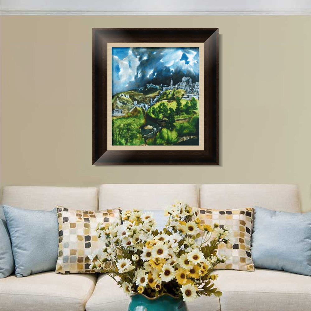 INVIN ART Framed Canvas Art Giclee Print View of Toledo by El Greco Wall Art