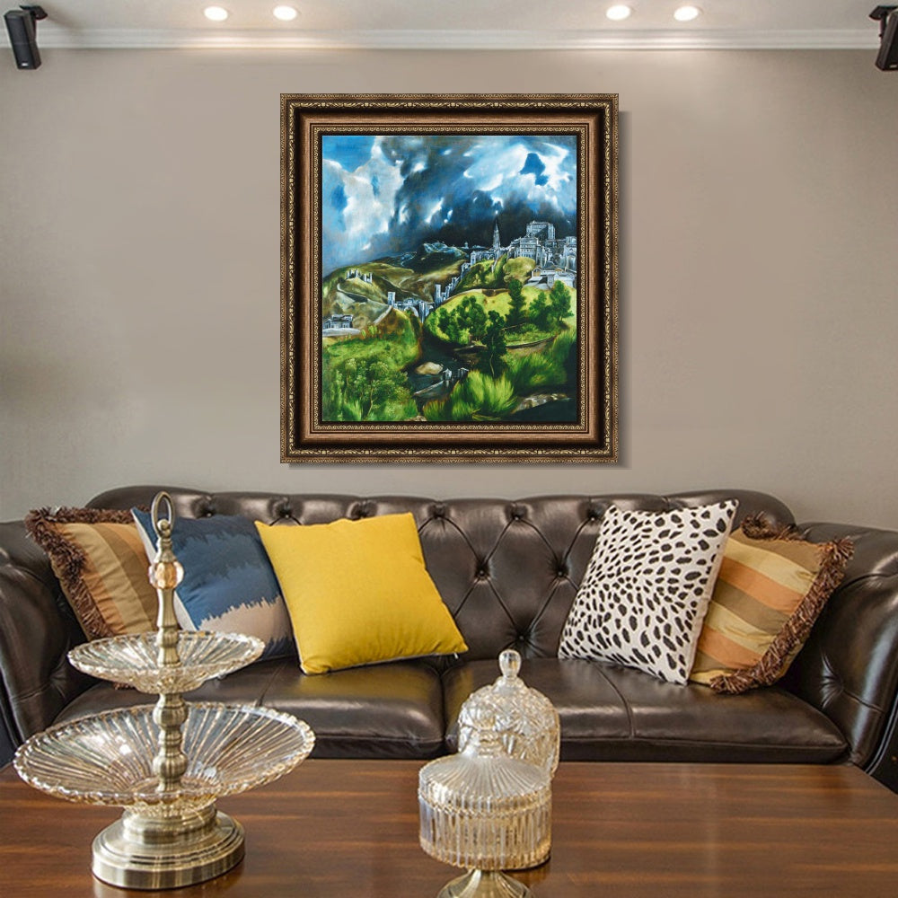 INVIN ART Framed Canvas Art Giclee Print View of Toledo by El Greco Wall Art