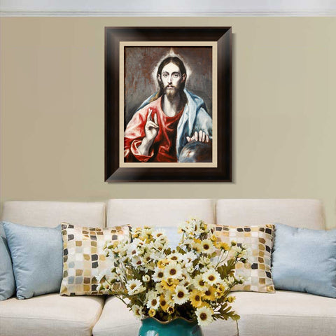 INVIN ART Framed Canvas Art Giclee Print Christ as Saviour by El Greco Wall Art Living Room Home Office Decorations