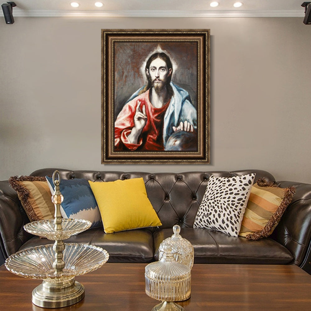 INVIN ART Framed Canvas Art Giclee Print Christ as Saviour by El Greco Wall Art