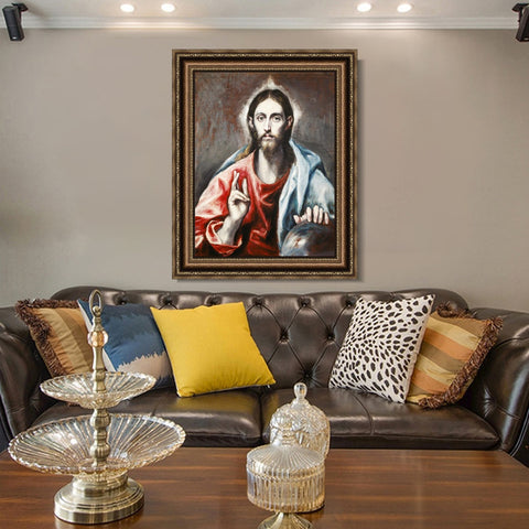 INVIN ART Framed Canvas Art Giclee Print Christ as Saviour by El Greco Wall Art Living Room Home Office Decorations