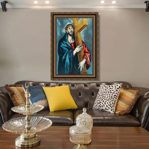 INVIN ART Framed Canvas Art Giclee Print Jesus Christ Carrying The Cross by El Greco Wall Art Living Room Home Office Decorations