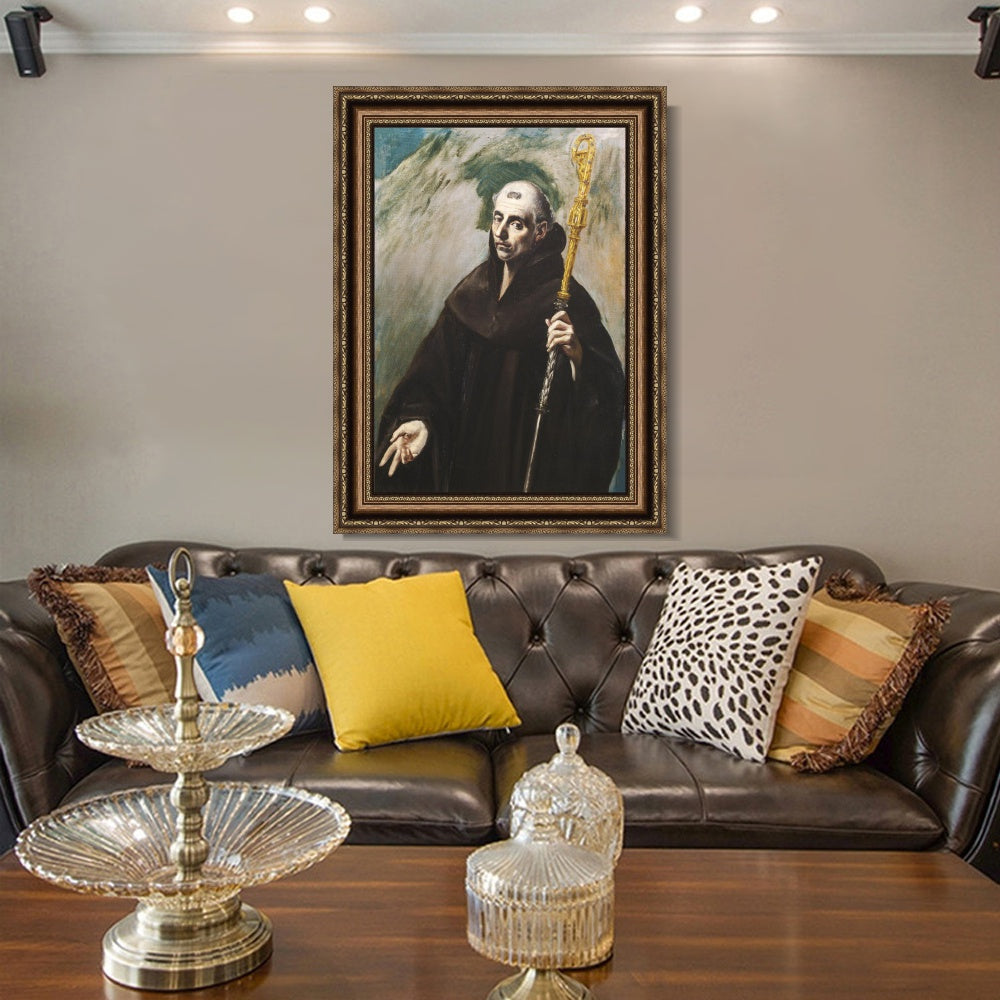 INVIN ART Framed Canvas Art Giclee Print Benedykt by El Greco Wall Art