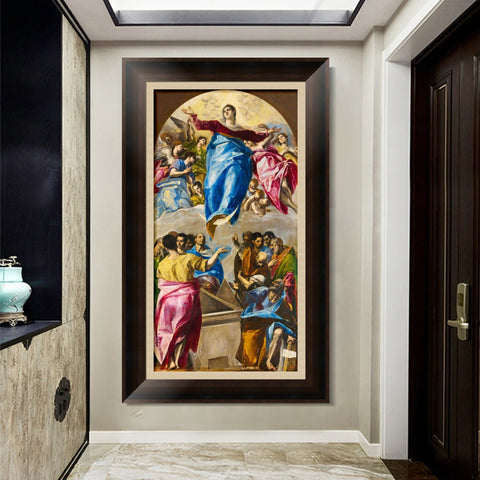INVIN ART Framed Canvas Art Giclee Print Assumption Of The Virgin by El Greco Wall Art Living Room Home Office Decorations