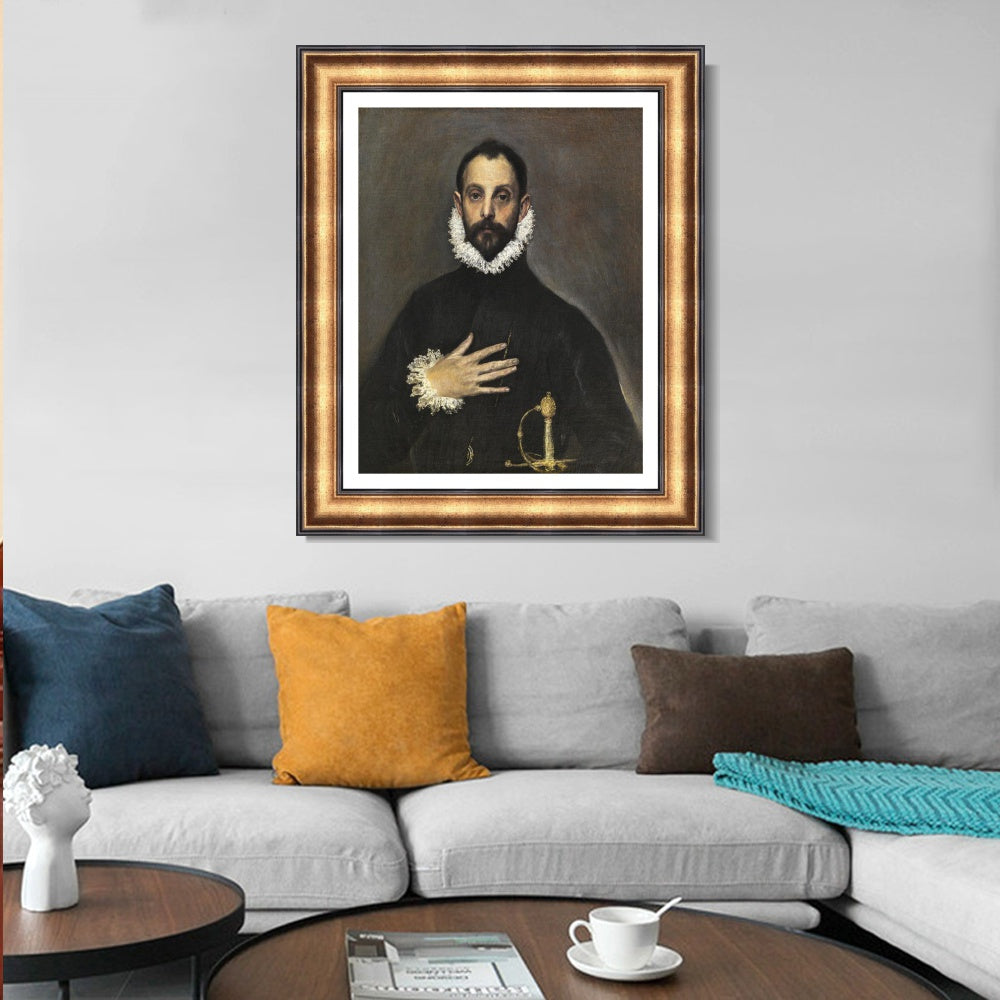 INVIN ART Framed Canvas Art Giclee Print The Knight With His Hand On His Breast by El Greco Wall Art