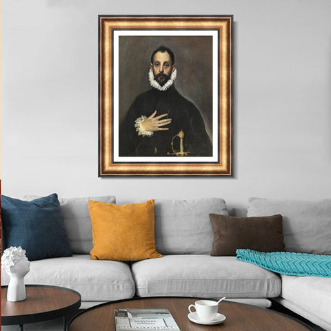 INVIN ART Framed Canvas Art Giclee Print The Knight With His Hand On His Breast by El Greco Wall Art Living Room Home Office Decorations