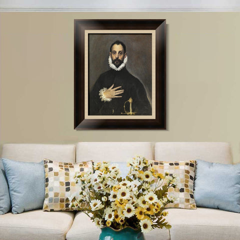 INVIN ART Framed Canvas Art Giclee Print The Knight With His Hand On His Breast by El Greco Wall Art Living Room Home Office Decorations