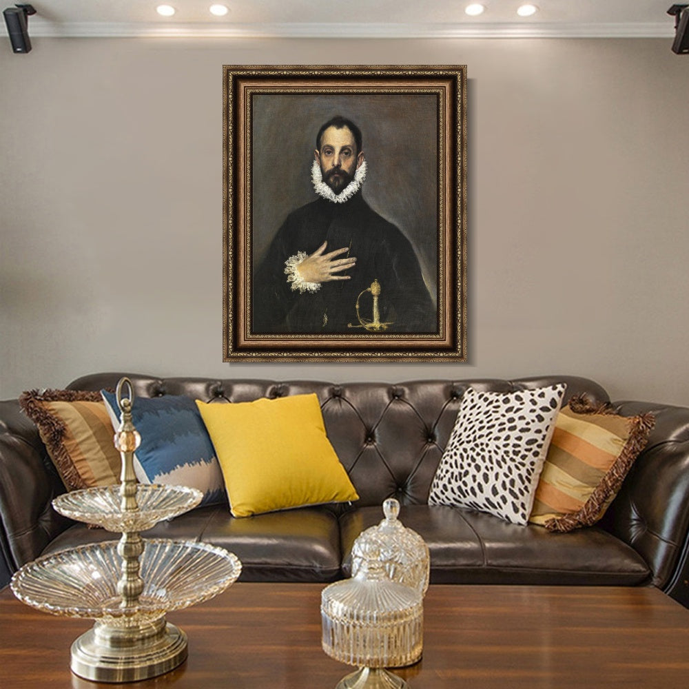 INVIN ART Framed Canvas Art Giclee Print The Knight With His Hand On His Breast by El Greco Wall Art