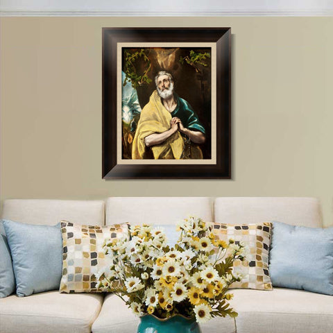 INVIN ART Framed Canvas Art Giclee Print The Repentant Peter by El Greco Wall Art Living Room Home Office Decorations