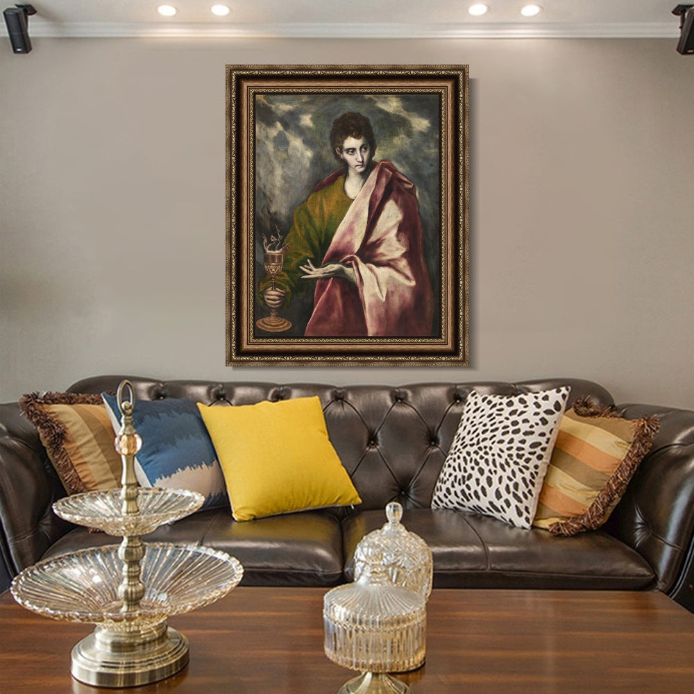INVIN ART Framed Canvas Art Giclee Print Saint John The Evangelist by El Greco Wall Art