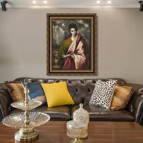 INVIN ART Framed Canvas Art Giclee Print Saint John The Evangelist by El Greco Wall Art Living Room Home Office Decorations