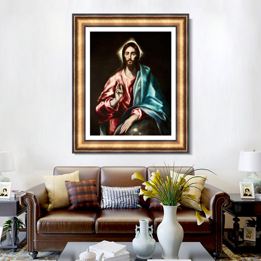 INVIN ART Framed Canvas Art Giclee Print Christ as Saviour by El Greco Wall Art