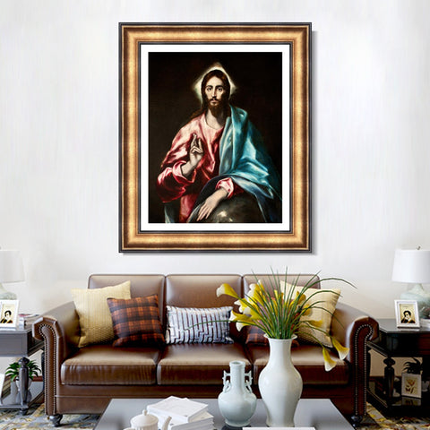 INVIN ART Framed Canvas Art Giclee Print Christ as Saviour by El Greco Wall Art Living Room Home Office Decorations