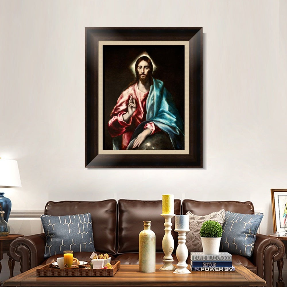 INVIN ART Framed Canvas Art Giclee Print Christ as Saviour by El Greco Wall Art