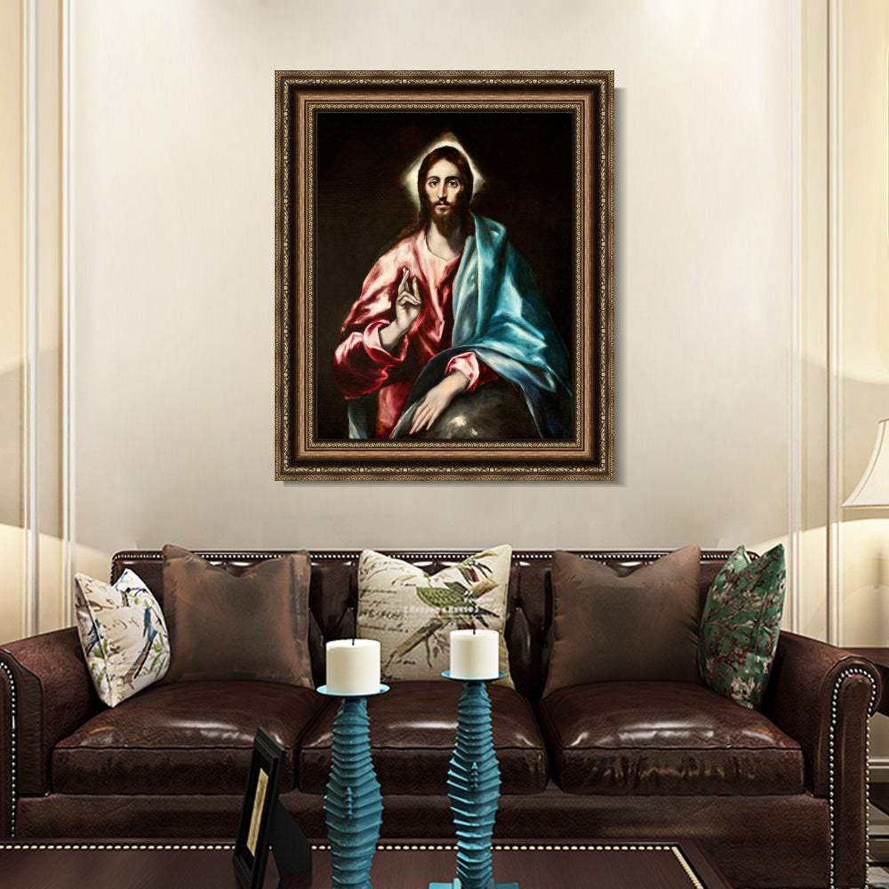 INVIN ART Framed Canvas Art Giclee Print Christ as Saviour by El Greco Wall Art