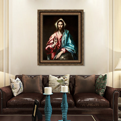 INVIN ART Framed Canvas Art Giclee Print Christ as Saviour by El Greco Wall Art Living Room Home Office Decorations