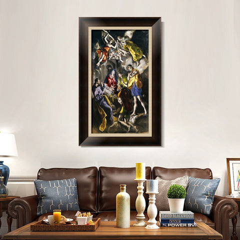 INVIN ART Framed Canvas Art Giclee Print La Adoración De Los Pastores by El Greco Wall Art Living Room Home Office Decorations