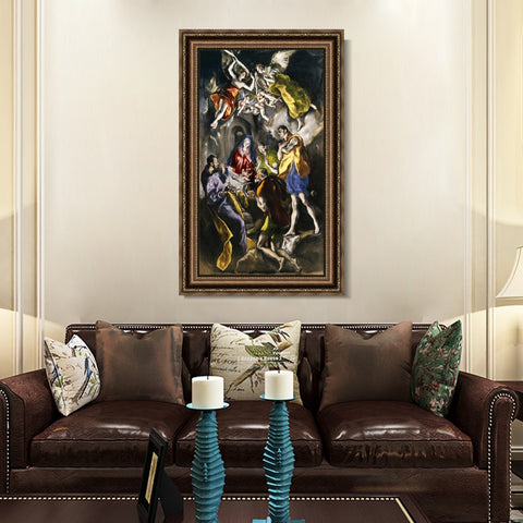 INVIN ART Framed Canvas Art Giclee Print La Adoración De Los Pastores by El Greco Wall Art Living Room Home Office Decorations