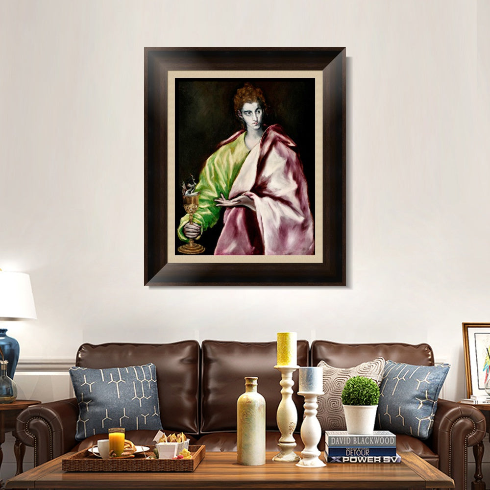 INVIN ART Framed Canvas Art Giclee Print St. John The Evangelist by El Greco Wall Art